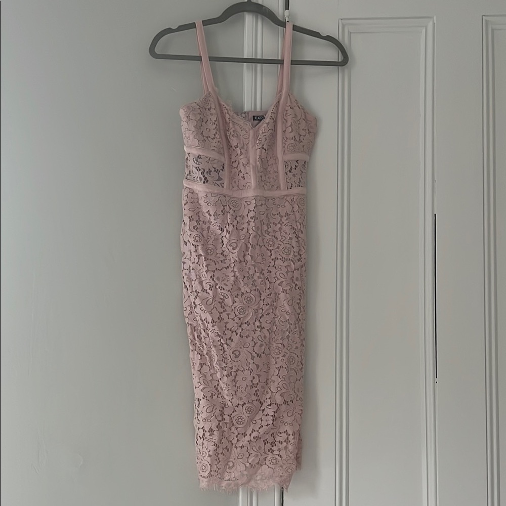 Express Pink Lace Midi Dress